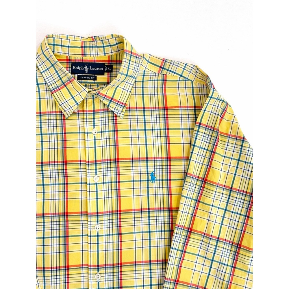 Polo Ralph Lauren Mens Oxford Button Down Classic Shirt XL VINTAGE Yellow Plaid